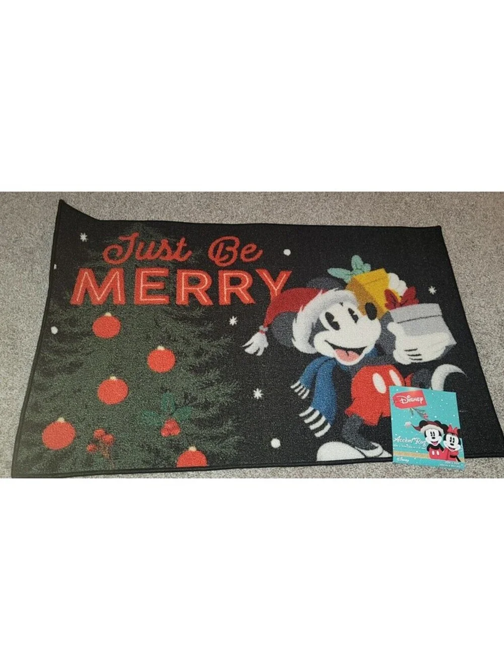 DISNEY MICKEY MOUSE 'JUST BE MERRY' ACCENT RUG FLOOR MAT HOLIDAY CHRISTMAS GIFTS